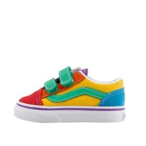 Vans Toddler's Old Skool V, (Rainbow Color Block) Multi/True White Size 8.5